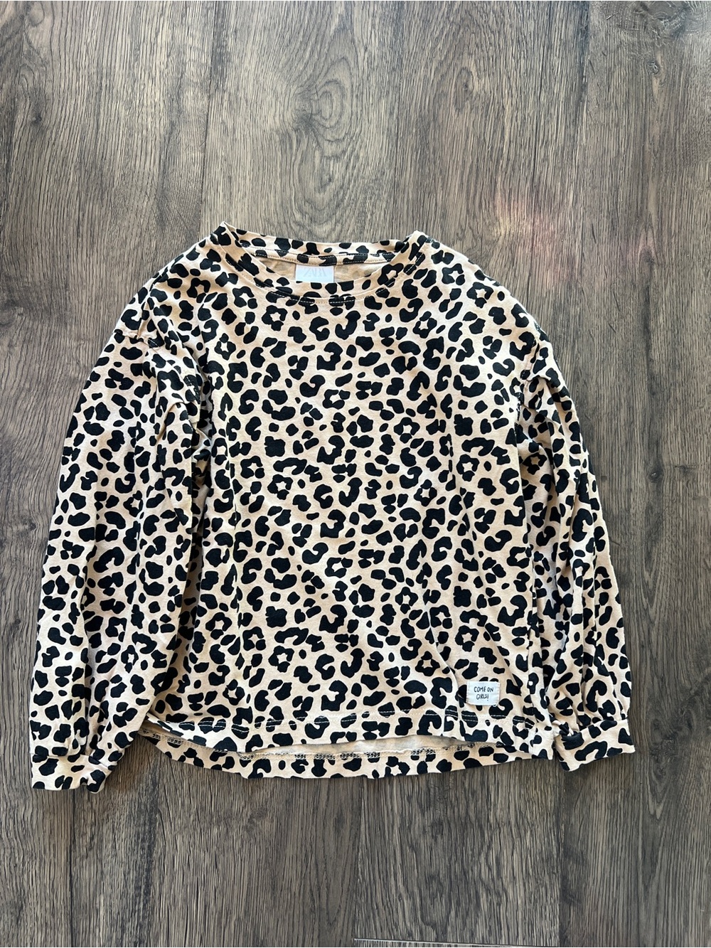 Zara Beige and Black Leopard Print Long Sleeve Tee